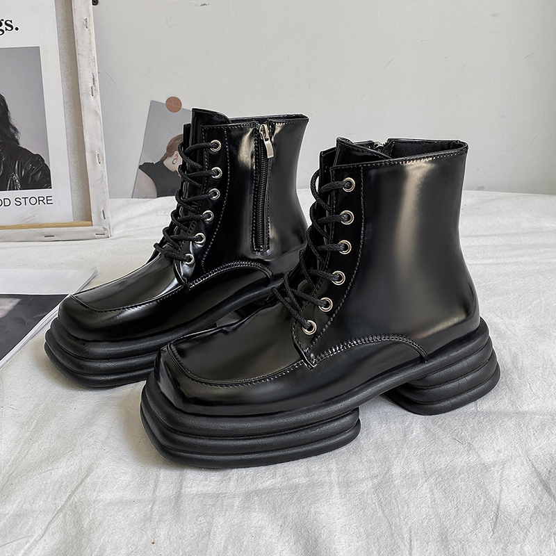 

2022 Motorcycle Women Boots Winter Soft Leather Shoes Black Botas Wedges Female Lace Up Platforms Women White Botas Mujer