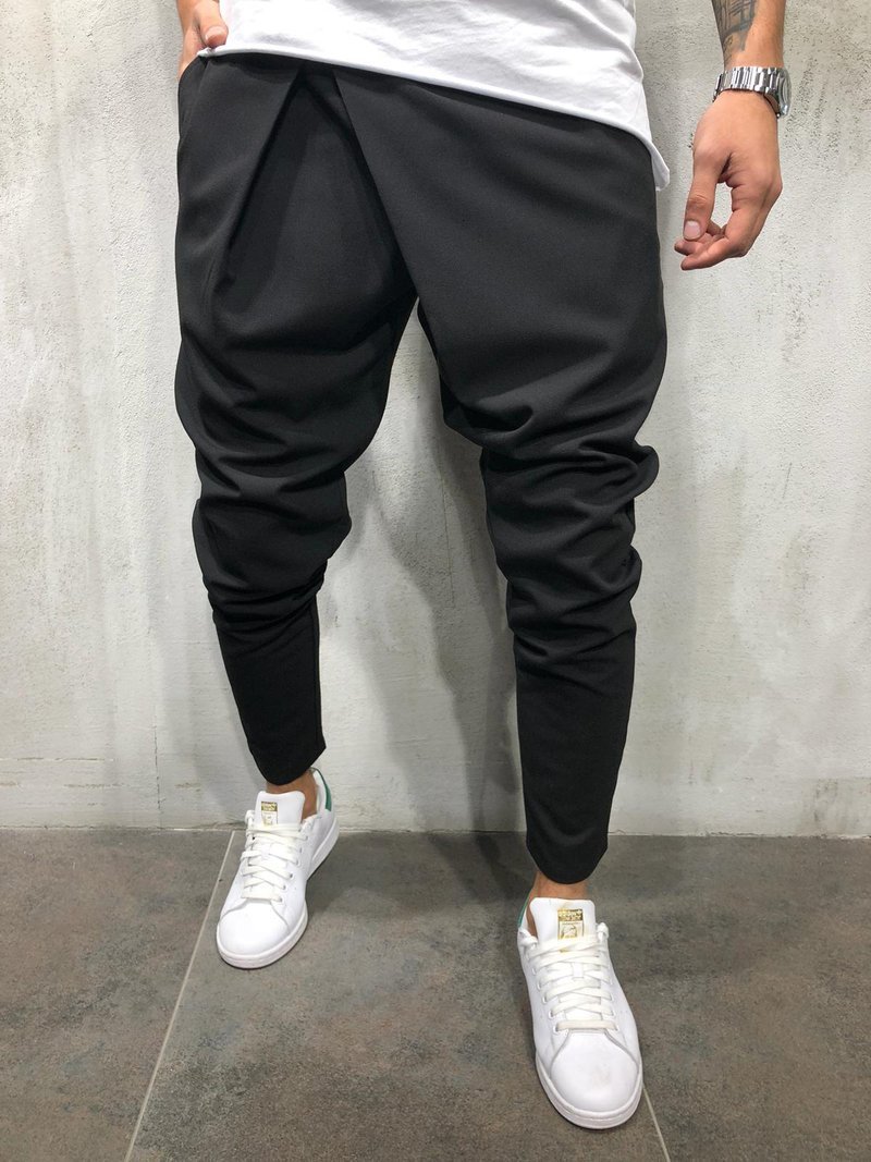 

pants trousers style men's casual slim elastic small leg youth trend, Black
