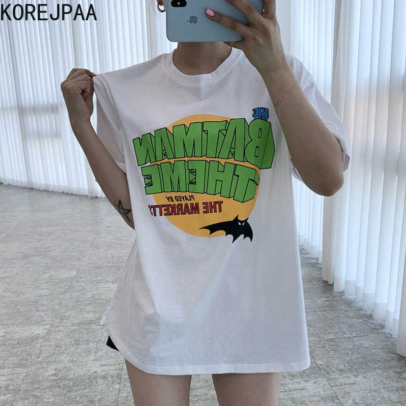 

Korejpaa Girl T-Shirt Summer Korean Chic Age Reduction All-Match Candy Color Round Neck Loose Letter Printing Pullovers 210526, Gray