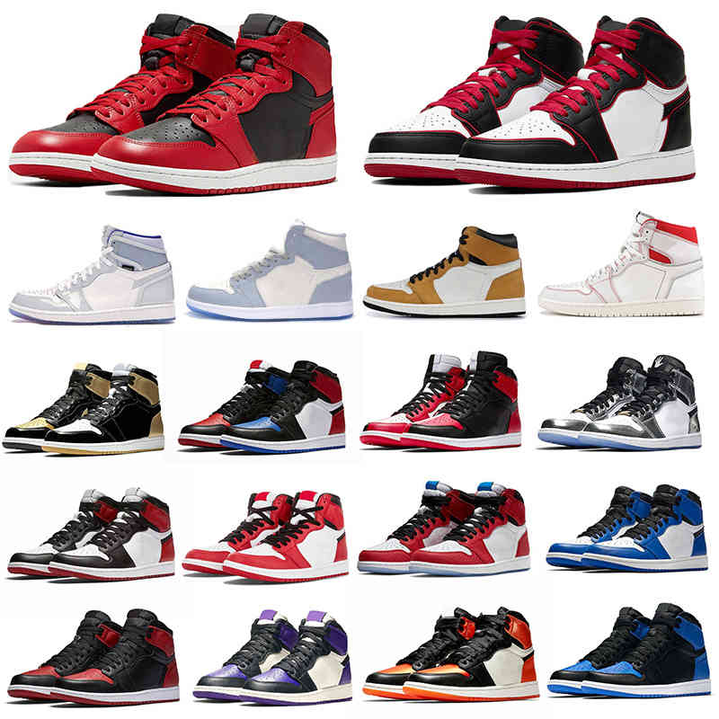 

1 high OG basketball shoes 1s mid chicago royal toe black metallic gold pine green black UNC Patent men women Sneakers trainers 36-46, 34