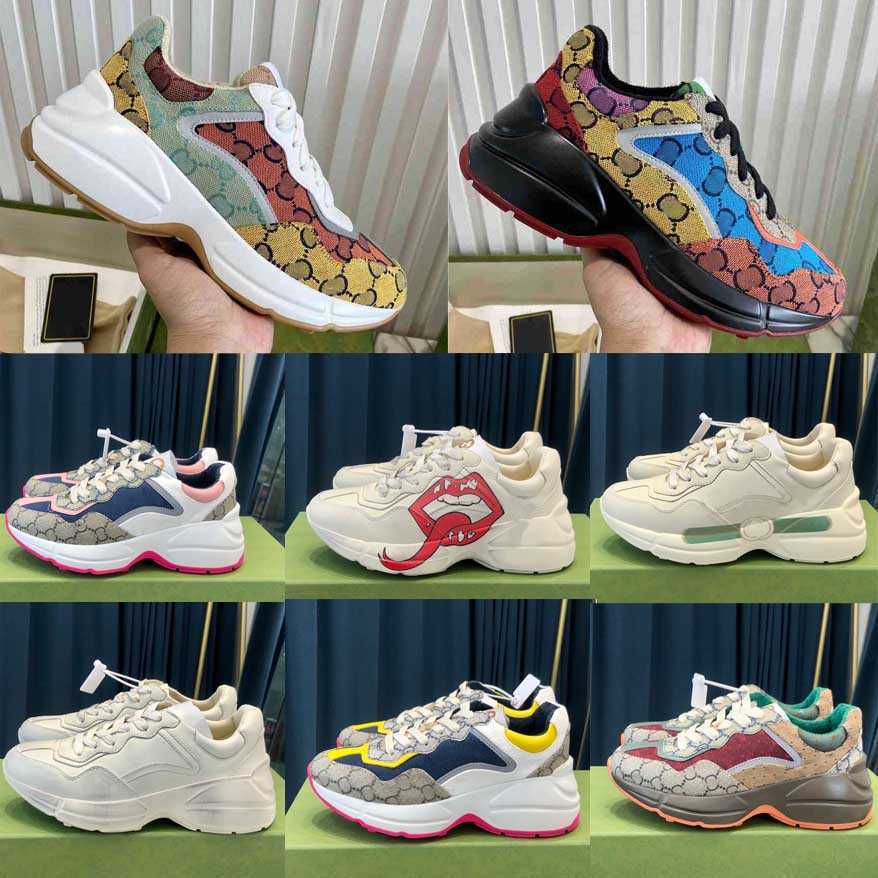 

Designer Rhyton Shoes Beige Men Trainers Vintage Luxury Chaussures Ladies Shoe Fashion Sneakers Wave Mouth Sneaker With Box, Color 56