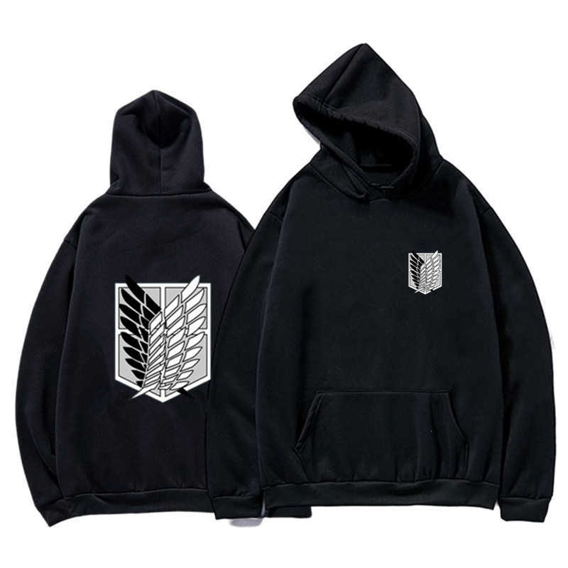 

2021 Anime Attack on Titan AOT Merch Ackerman Levi Scout Regiment Printed Hoodies Hooded Sweatshirts Cozy Tops Pullovers X0721, Black