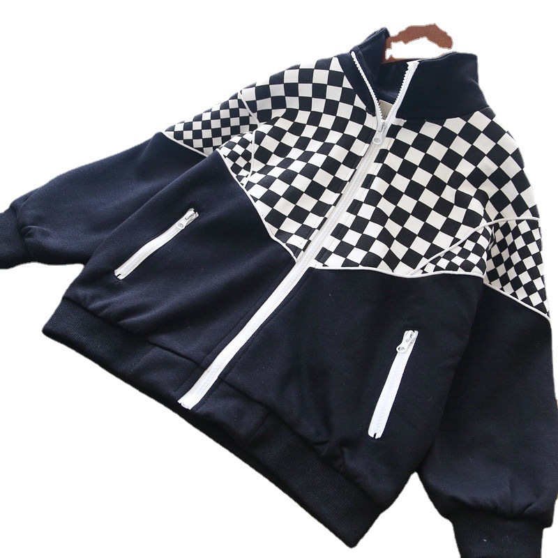 

Autumn kids designer Coat fashion fall children plaid collar patchwork jacket 2021 boys girls casual long sleeve hooded outwear S1638, Multi-star