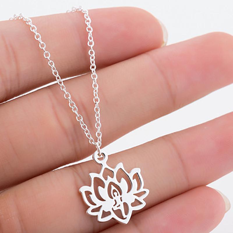 

Pendant Necklaces Unalome Lotus Flower Necklace Stainless Steel Rose Gold Yoga Jewelry Anniversary Mother's Day Gift Drop, Silver