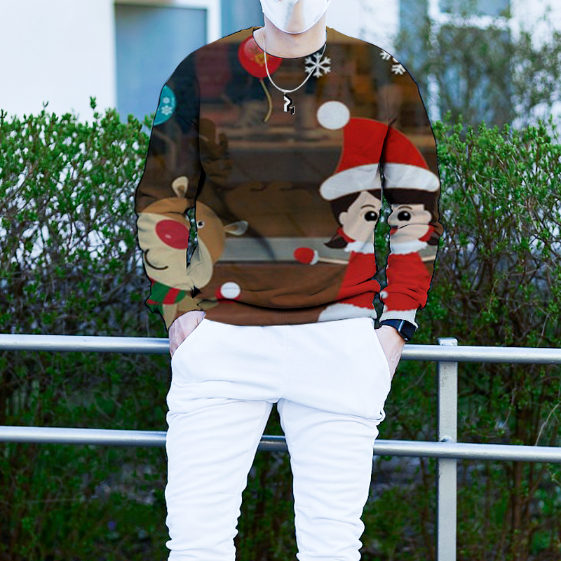 

Men's Christmas 3D Printing Long Sleeve Hoodless Sweater Christmas Little Girl Pattern Clothing, White;black