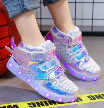 

Baby Girl Shoes Wings Outdoor Colorful Glowing Kids Casual Shoes Boys Autumn Breathable Sports High-top Toddler Girl Sneakers, Blue