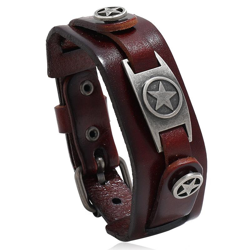 

Bangle Jessingshow Brown Black Bracelet For Men Women Genuine Leather Bracelets & Bangles Five Pointed Star Alloy Accessories Jewelry