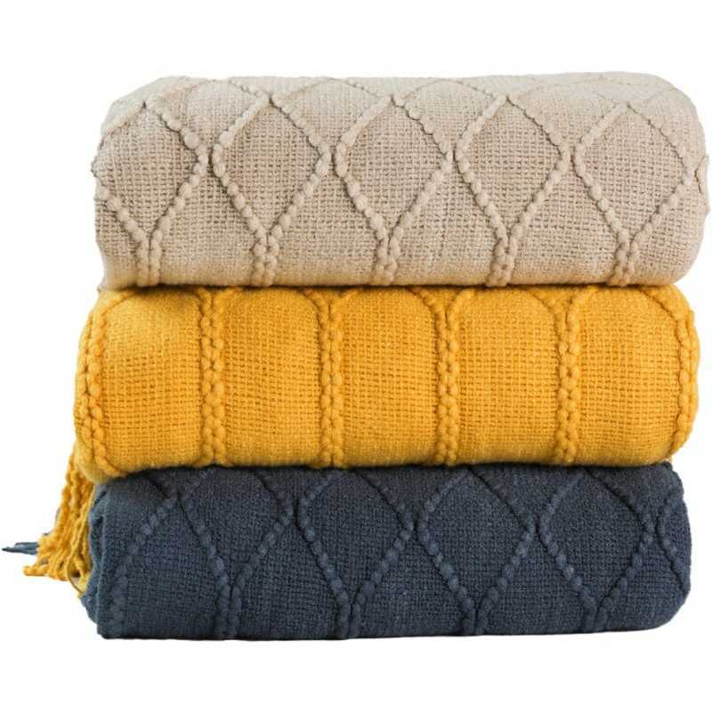 Inya Knitted Blanket Solid Color Waffle Embossed Blanket Nordic Decorative Blankets for Sofa Bed Throw Chunky Knit Throw Plaids-image-878660907