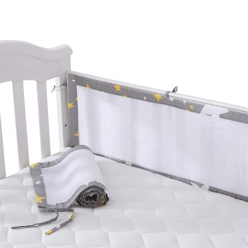 2Pcs/Set Breathable Summer Baby Bedding Bumper Collision Half Around Crib Set Cotton Printing Mesh Safety Rails 211025-image-735381397