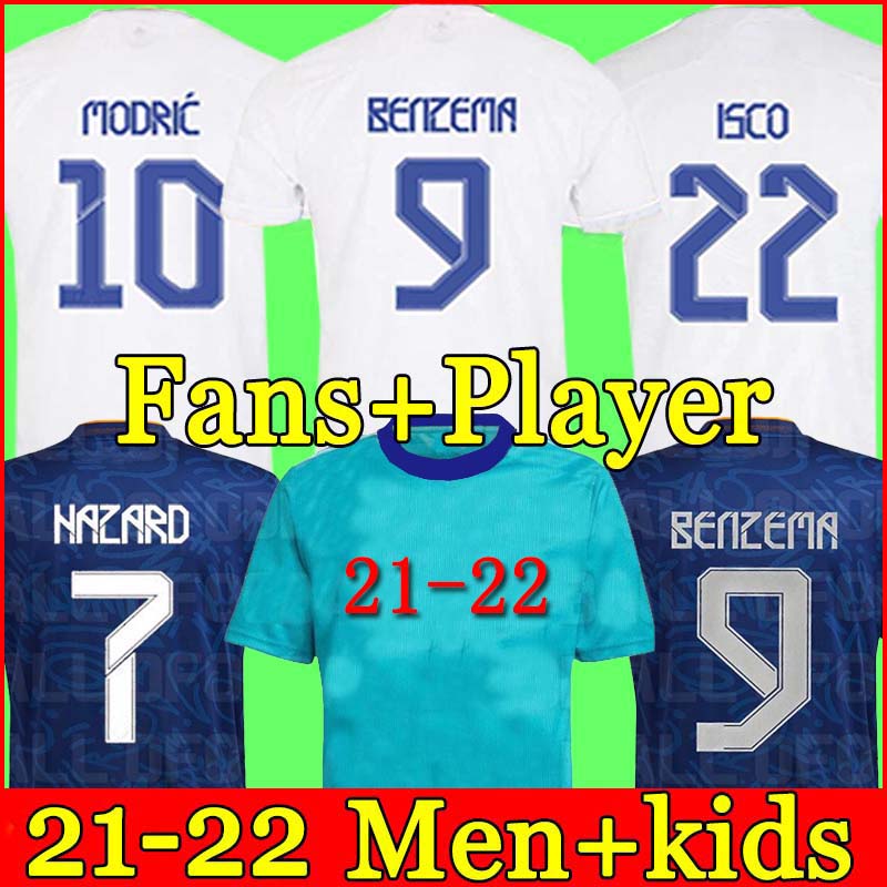 

BENZEMA jerseys 21 22 soccer football shirt Player Version CAMAVINGA ALABA HAZARD ASENSIO MODRIC VALVERDE camiseta men kids kit 2021 2022 uniforms, Black short sleeve