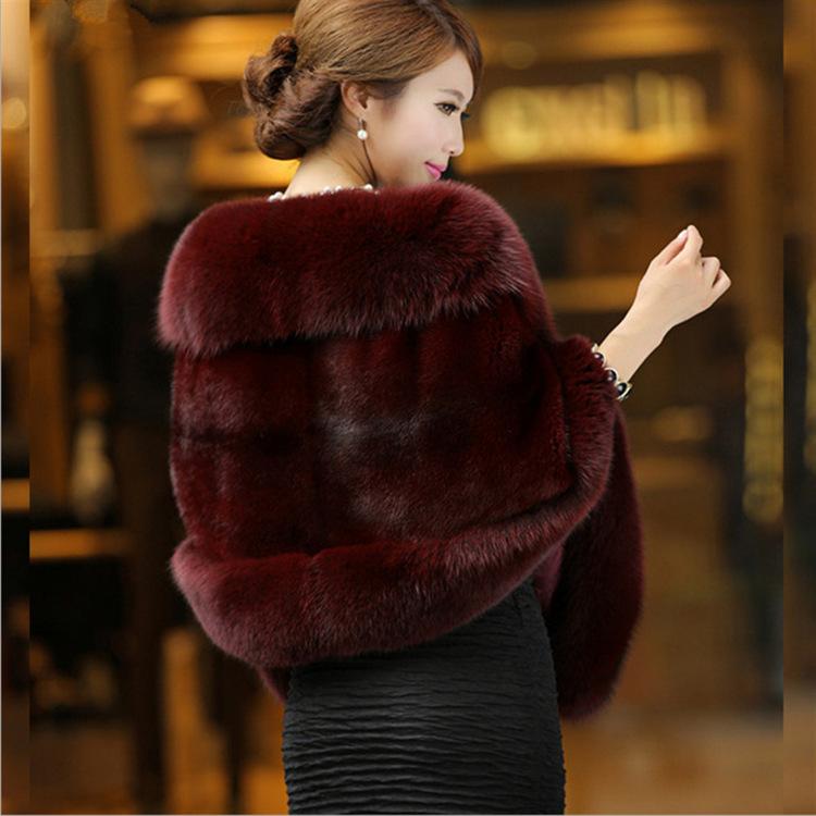 

Women's Fur & Faux Winter Keep Warm Cape Cloaks Coat Jacket For Evening Party Wedding Cloak Large Shawl Imitation, Black