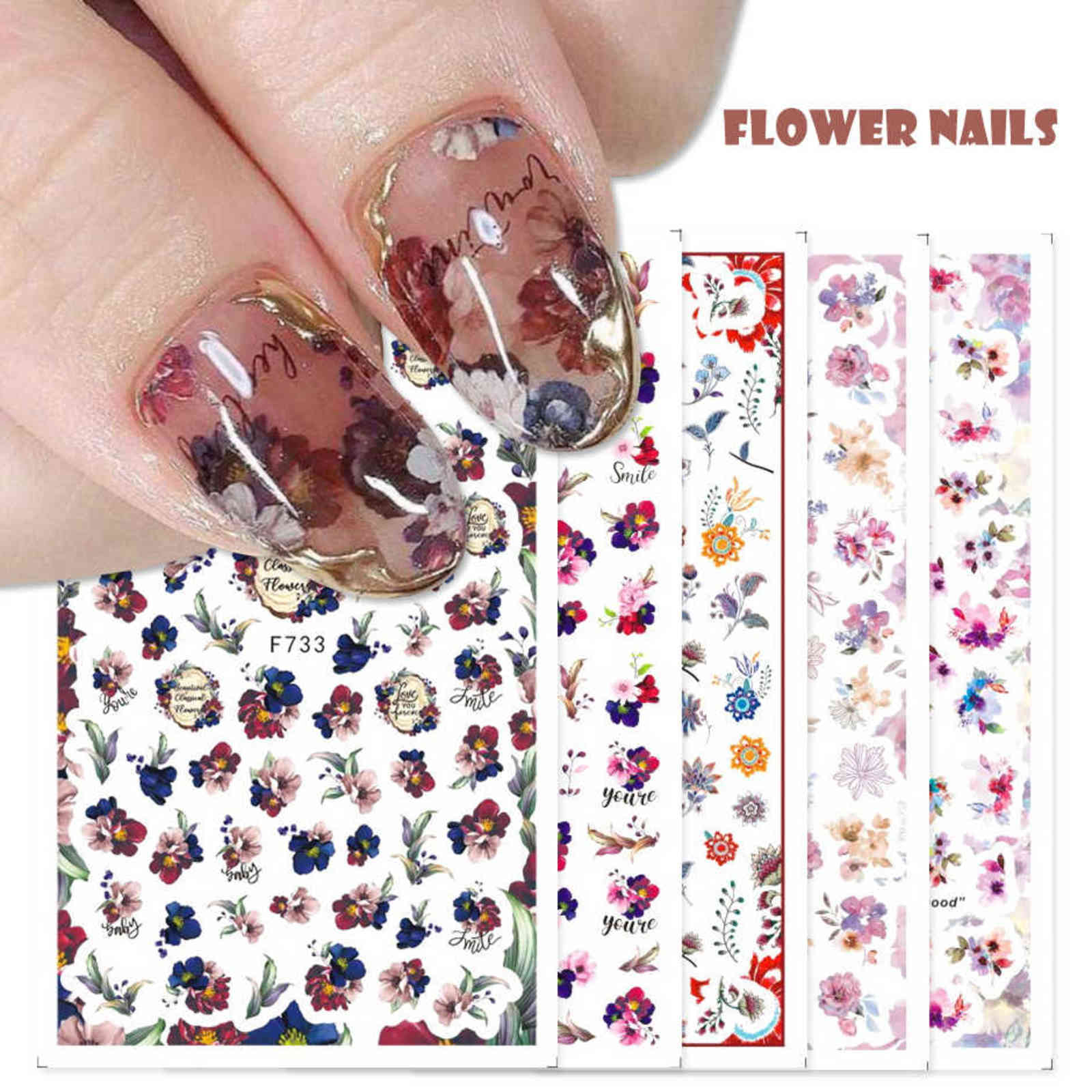 

10pc 3D Vintage Floral Nails Summer Flower Palm Leaves Tropical Nail Stickers Designs All for Manicure Nail Sliders Decor GLF728-737 Y1125, F733