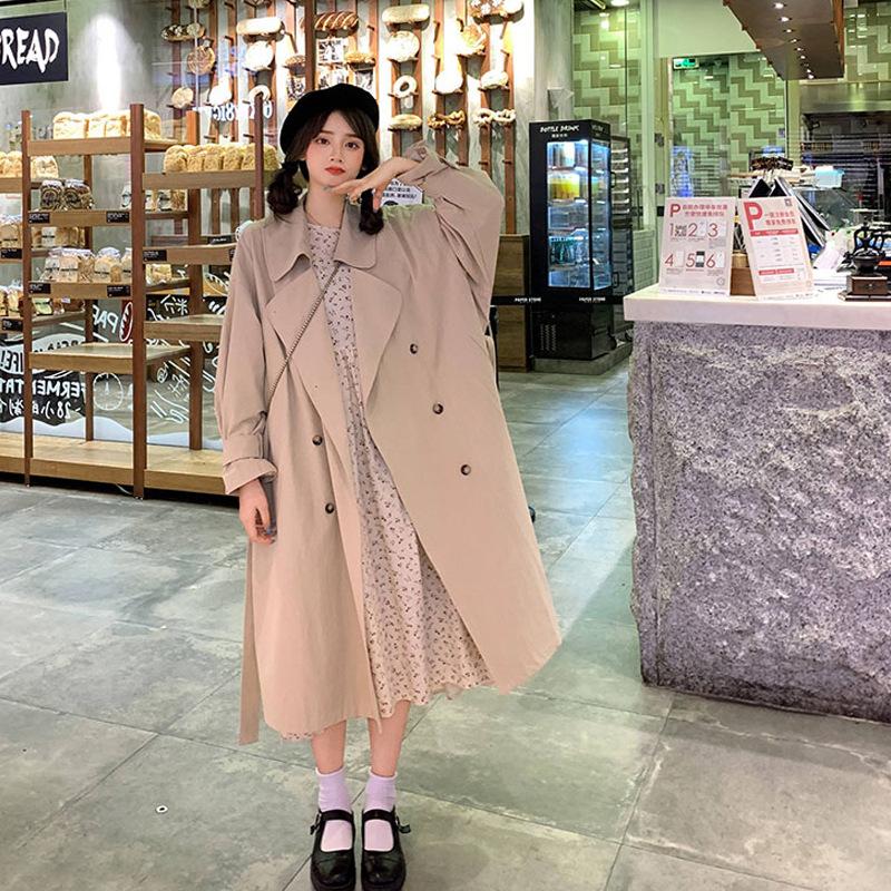

Women's Trench Coats Size 6XL 150kg Autumn Spring Vintage Women Black Beige Overcoat Plus Long Sleeve Windbreaker Female DD88, Tan;black
