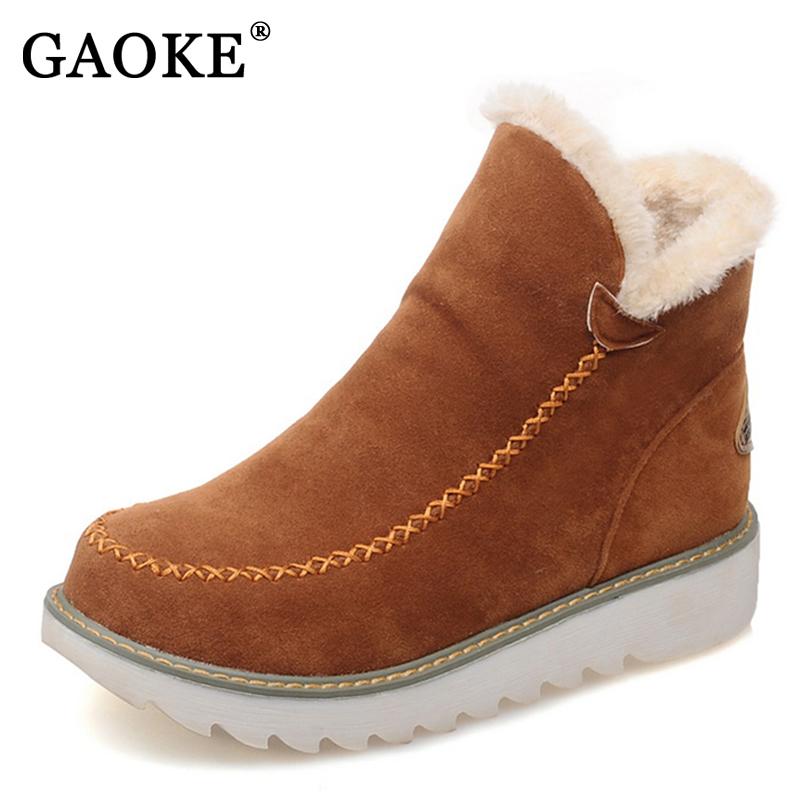 

Boots GAOKE Big Size 34-43 Winter Snow Women Ankle 2021 Round Toe Platform Shoes With Fur Woman, Black