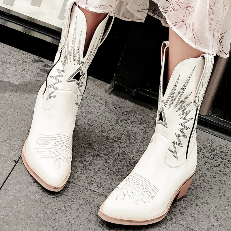 

fashionable boot Autumn winte Western embroidered pointed to stitching ladies cowboy muje boots 7JJA, Black