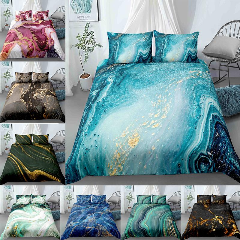 

Bedding Sets Chic Marble Duvet Cover Set Mint Gold Glitter Turquoise Abstract Aqua Blue Quilt EU/US/AU/UK Single  Full, H2768