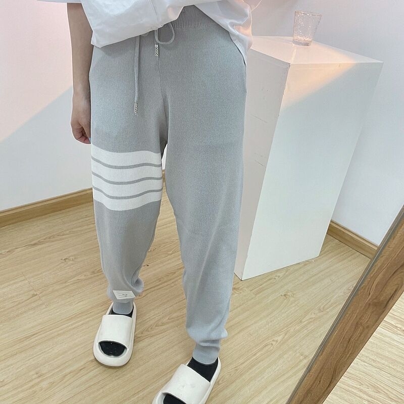 

TB four bar ice silk women's spring summer loose thin leisure guard pants tide brand stripe contrast color sports Leggings, Black