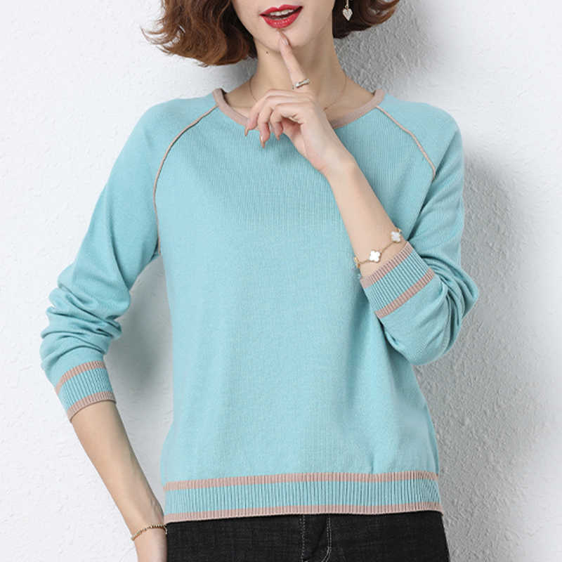 

O-neck striped autumn winter loose Crop Sweater Pullover Women Female Knitted sweater slim long sleeve casual office sweater 210604, Yellow