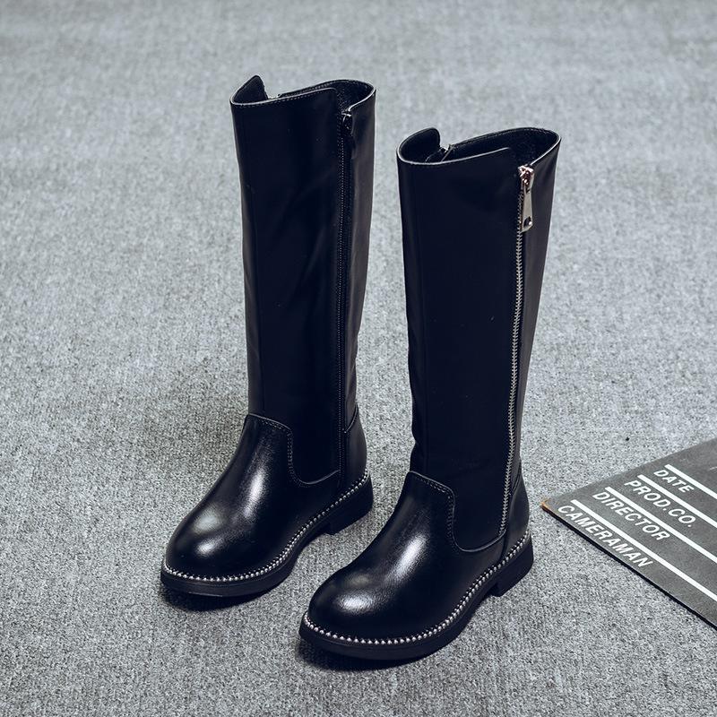 

Boots 2021 Winter Girls Genuine Leather High Children Snow, Black;grey