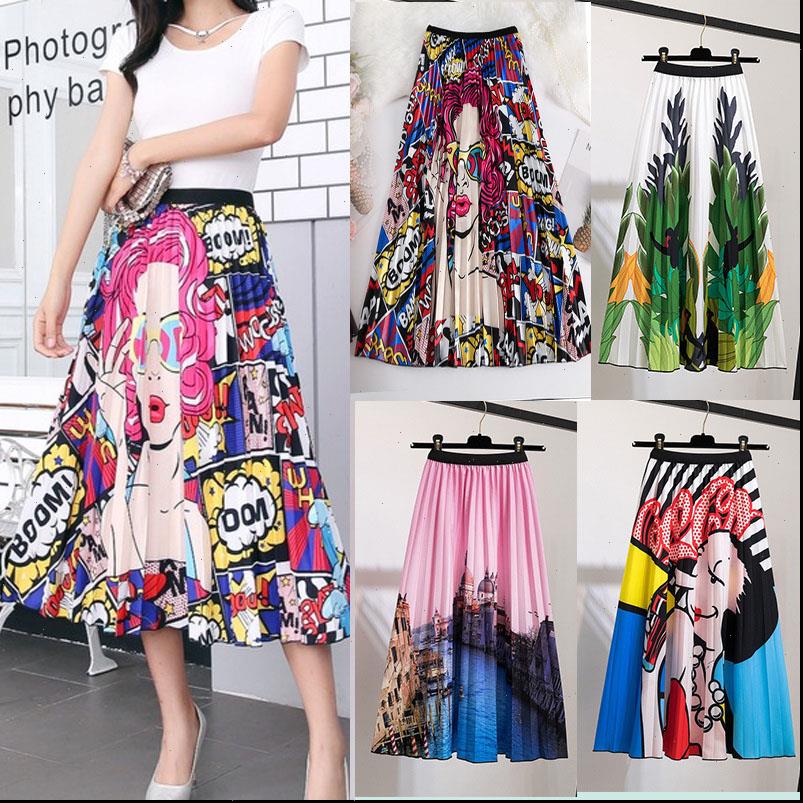 

female young women cartoon skirts print pleated skirt mouse girl summer spring long for girls, Black