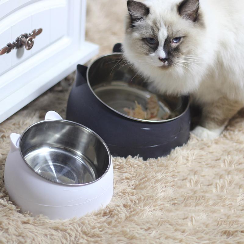 

Cat Bowls & Feeders 15 Degrees Tilted Stainless Steel Bowl Non-slip Base Puppy Cats Food Drink Water Feeder Neck Protection Dish Pet 2021