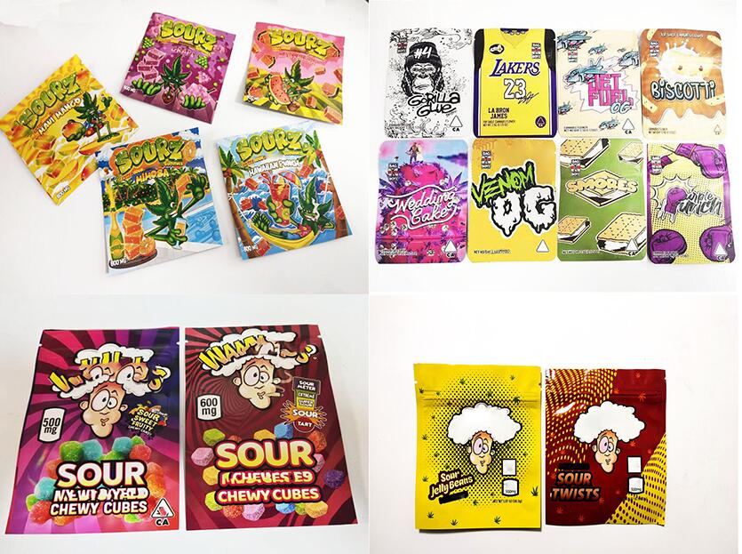 Packaging bag 600mg sourz srawberry gummy candy resealable edibles 2022 Zipper Dry Retail Empty package flower Mylar Bags Warheads 4 kind smores-image-745075419