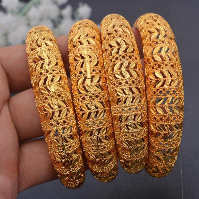 

Bangle 4Pcs/Set Dubai African Gold Color Cuff Bangles For Women Girls Wife Peace Bracelet&Bangles Jewelry Holiday Gift