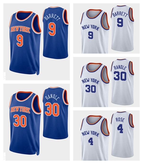 

New York''Knicks''Men RJ Derrick Dwayne Aamir Simms Bacon Rose Julius Randle Barrett 2021-22 Basketball 75th White Jersey