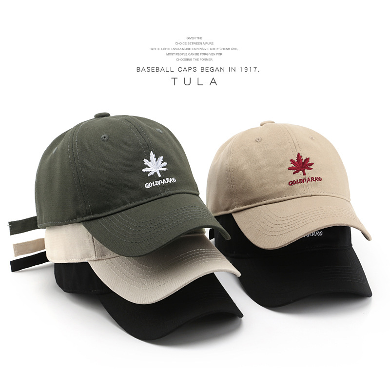 

Ball Caps Japanese Style Simple Womens Fresh Embroidered Leaves Cotton Peaked Cap Street Mens Sports Casual Sun-Proof Sunshade Baseball No. 5, Khaki
