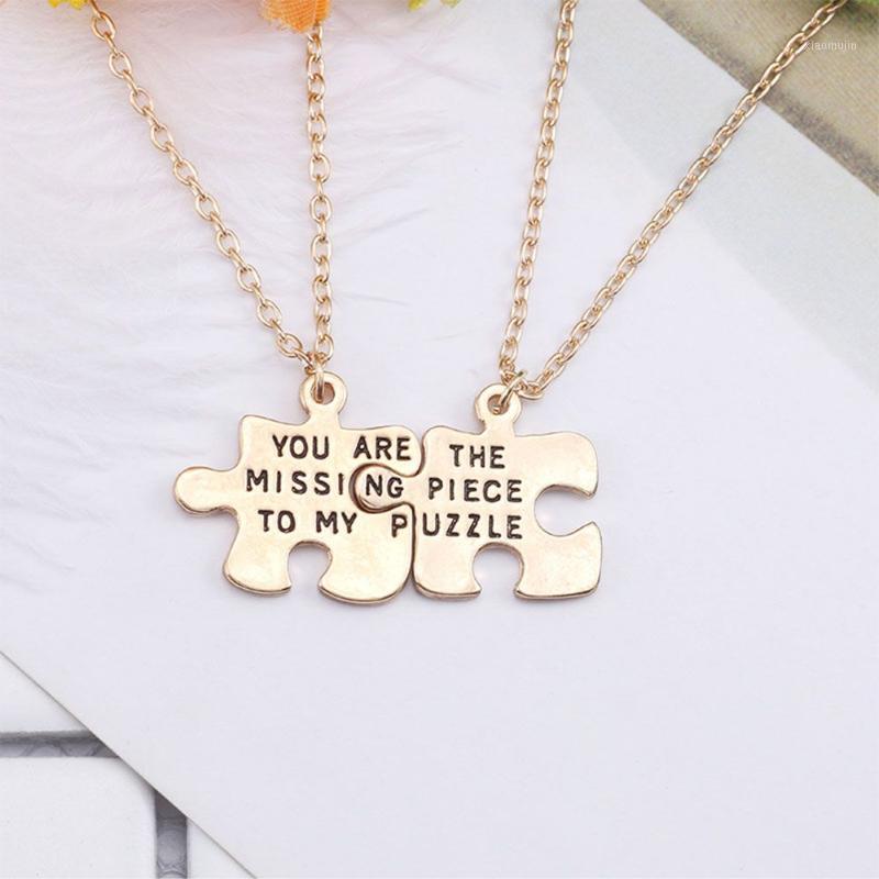 

Chains Fashion Girlfriends Statement Lettering Couples Necklace Romantic Pendant Lovers Geometric Puzzle