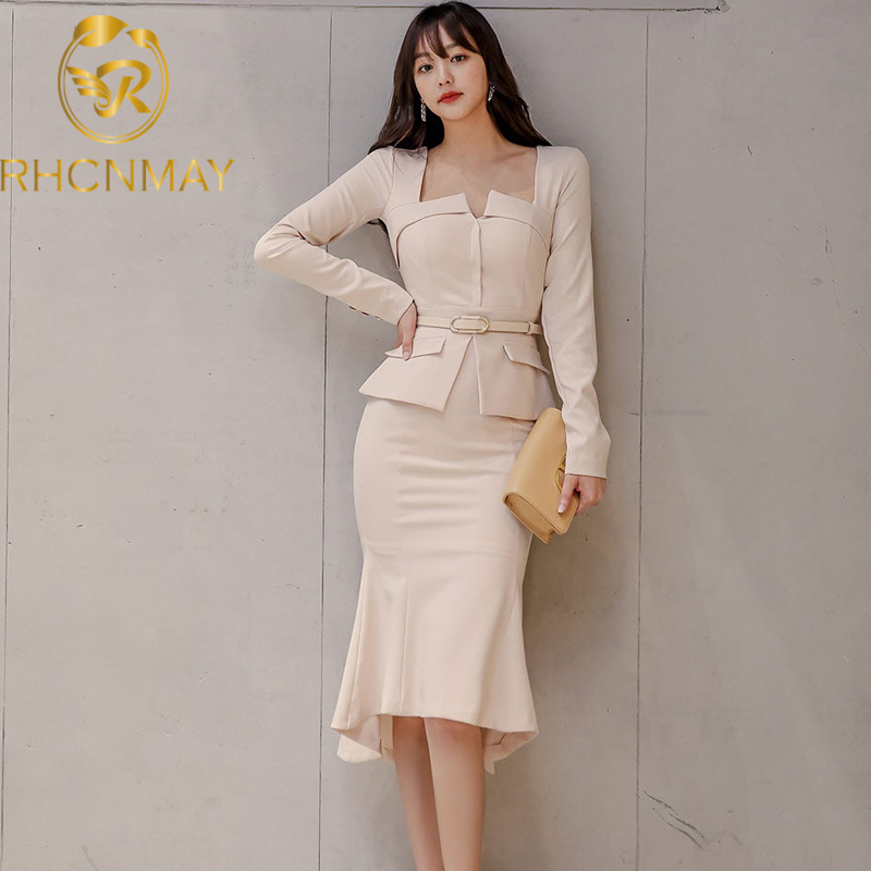 

2021 spring office dress women ruffles blet patchwork bodycon wrap dress lady slim elegant mermaid dresses female vestidosswimwear bathing s, Black;gray
