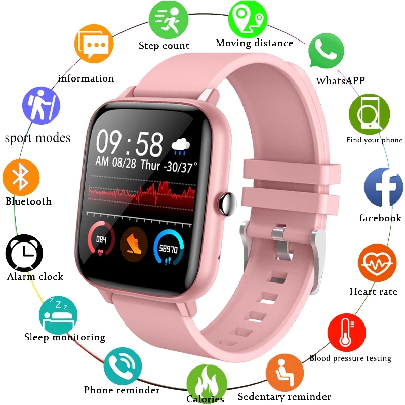 

2021 New Bluetooth Call Smart Watch Women Waterproof Sports Fitness Tracker For Xiaomi Huawei Phone Health Music smartwatch Meng, Pink