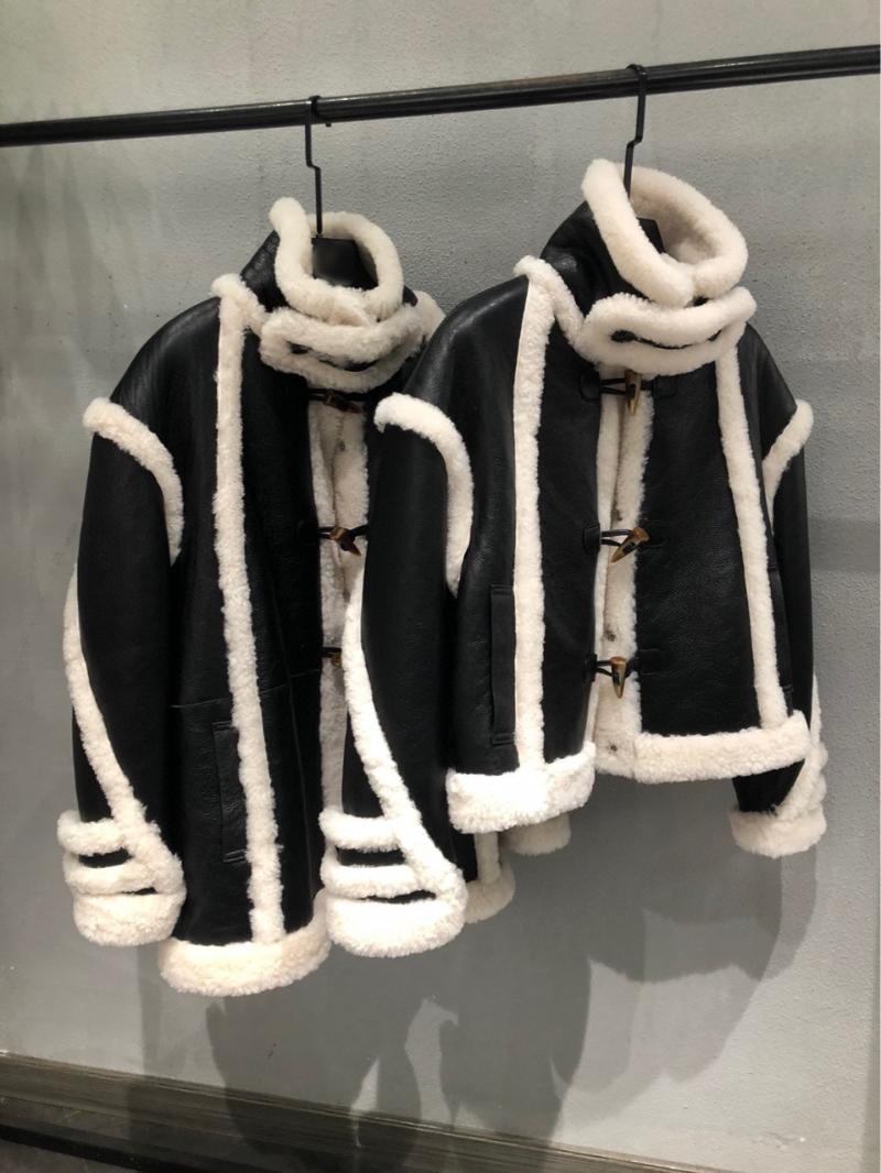 

Women's Leather & Faux Vintage Lapal Collar Luxury Real Fur Suede One Pieces Long Coats Jackets Streetwear Q09, Black