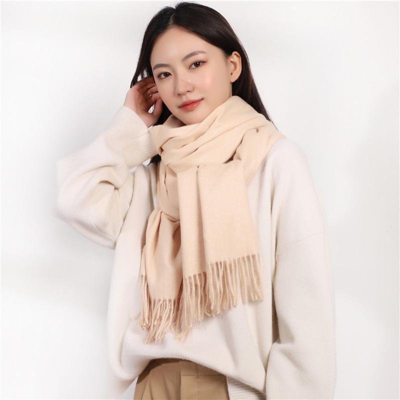 

Scarves 2021 Imitation Cashmere Scarf Female Autumn Winter Solid Color Simple Korean Sweet Shawl Thickened Warm