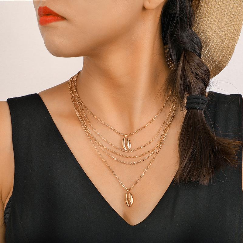 

Pendant Necklaces 2021 Women Necklace Fashion Long Gold Chain Shell Layered Bohemia Beach Wear Jewelry