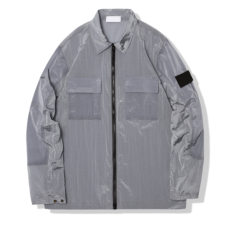 

Metal nylon brand Men's Jackets Summer light and thin couple style coat Leisure outdoor long sleeve tooling Outerwear, Black-1916