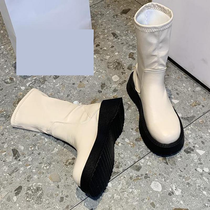 

Boots 2022 Platform Women Zipper Punk Fashion Winter Shoes Ytmtloy Round Toe Square Heel Sexy Botines De Mujer Rubber, Beige