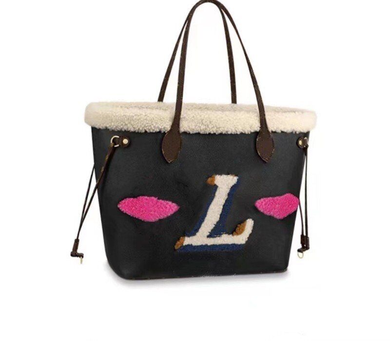 

Teddy tote bags Winter Totes Plush Shopping Bag Large Capacity Package Wool Shoulder-Bags print lovely Letter Fur Handbags, Box(not sale separately)