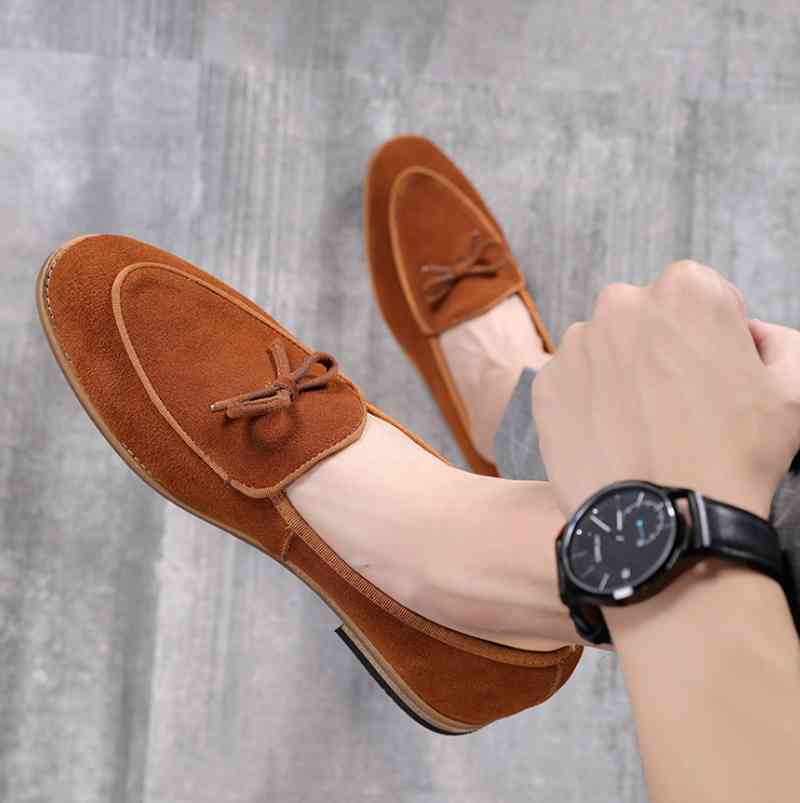 

Dress Shoes Men Selling Summer Fashion Flat Casual Suede Leather Lace-up Stylish for Male Comfortable Light Loafers ZZ244 DZ5Q, Black