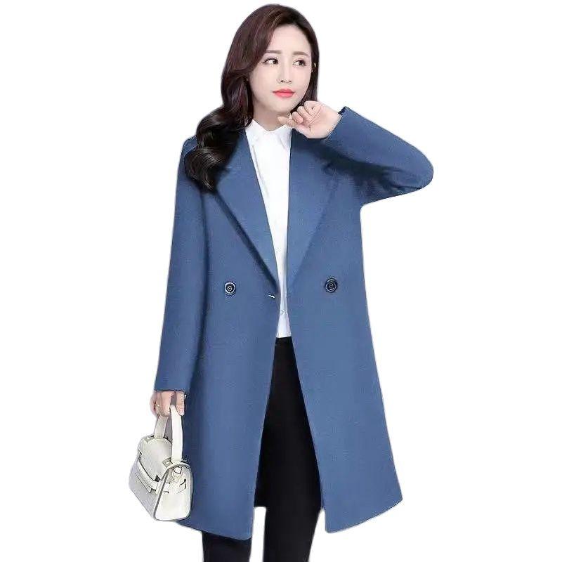 

Women' Wool & Blends Autumn And Winter 2021 Woolen Coat Mid-Length All-Match Small Literary Jacket With Cotton Liner Thick Blazer, Black