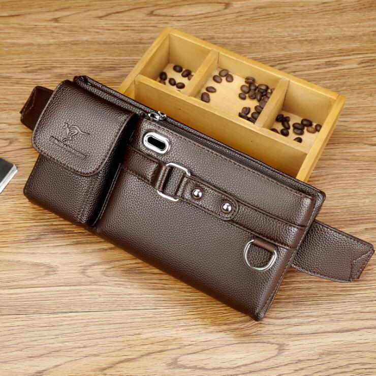 

Factory wholesale leather men brand shoulder bags outdoor sports casual slung chest bag street trend multifunctional pocket decoration mens handbag, Black