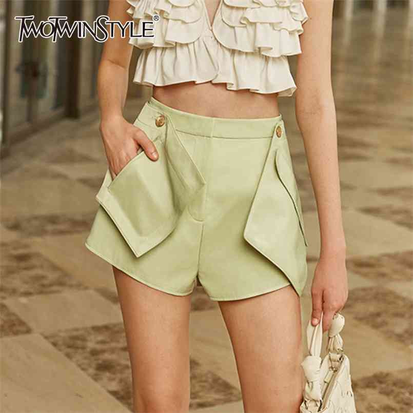 

Casual Loose Women Shorts High Waist Patchwork Pockets Street Style Short Female Fashion Clothing Summer 210521, Green