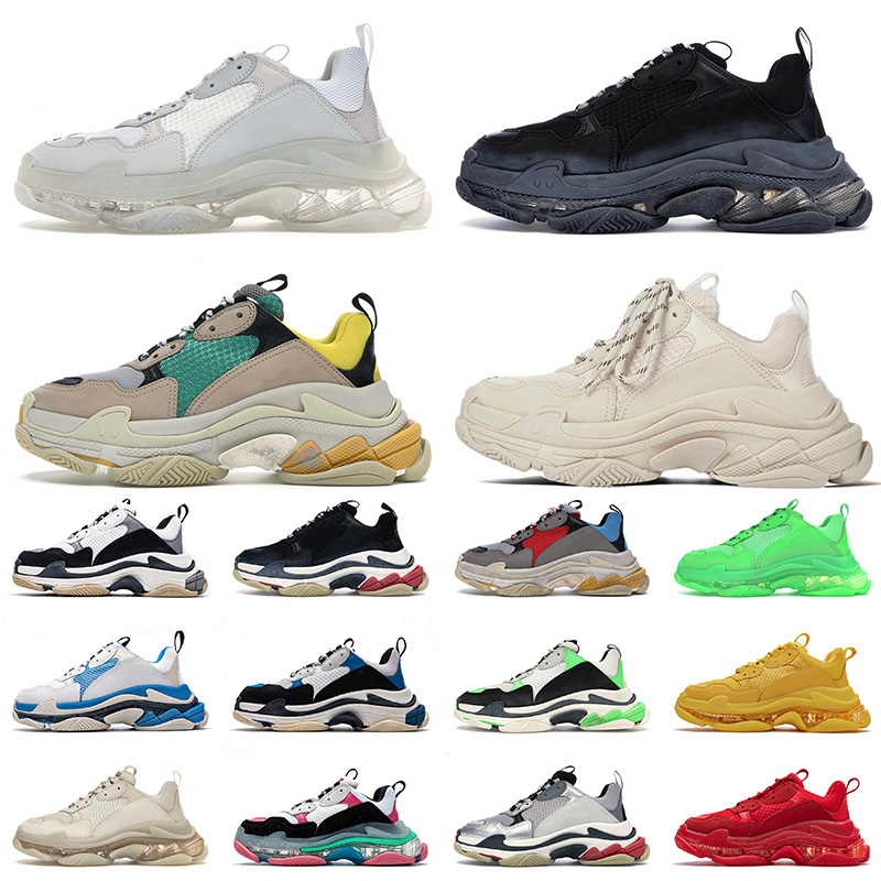 

platform sneakers triple s 17fw vintage casual shoes crystal clear sole mens womens designer old dad luxurys fashion falt schuhe chaussures, B8 black white 36-45