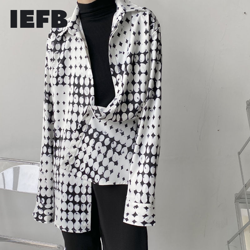 

IEFB Men's Niche Design Digital Printing Long Sleeve Shirts Spring Summer Korean Casual Loose Mid Length Shirts 9Y7037 210524, White