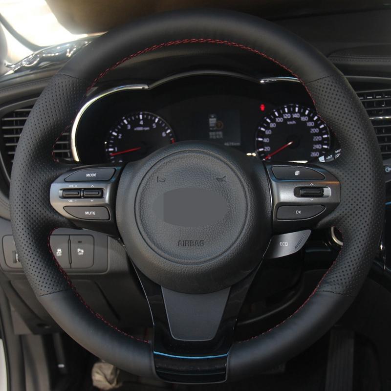 

Steering Wheel Covers HKOADE DIY Hand-stitched Black Hige Soft Genuine Leather Car Cover For Kia K5 Optima 2014 2021