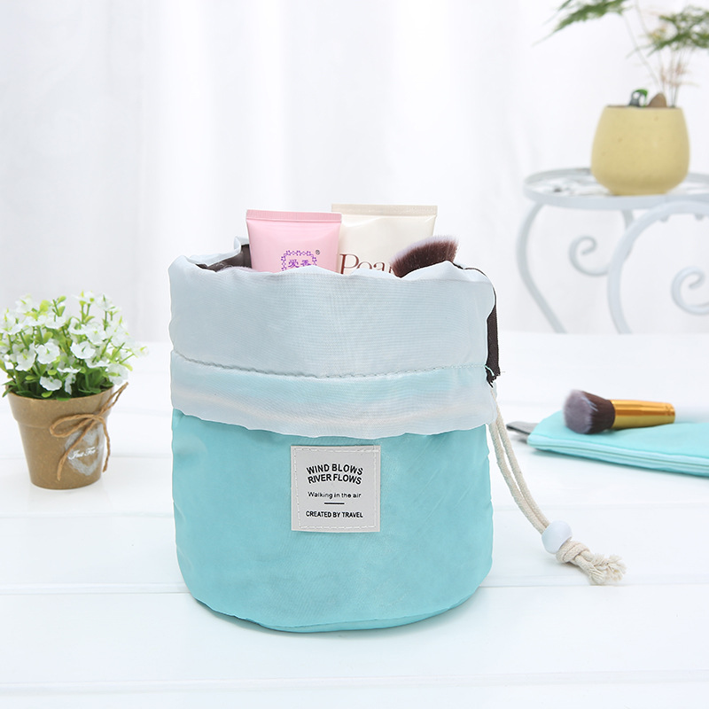 

Fashion Barrel Shaped Travel Cosmetic Bag Make Up Bag Drawstring Elegant Drum Wash Kit Bags Makeup Organizer Storage Beauty Bag