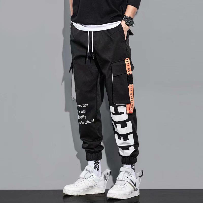 

Men's Pants 2021 Harajuku Fashion Cargo Men Japan Streetwear Joggers Casual Clothing Elastic Waist, Black
