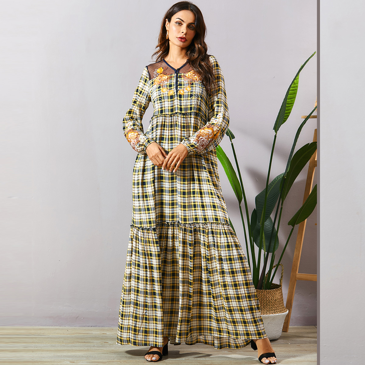 

Eid Muslim Women Dress Abaya Bohomian Ramadan Plaid Long Dresses Islamic Clothing Turkey Musulman Hijab Moroccan Kaftan Vestidos