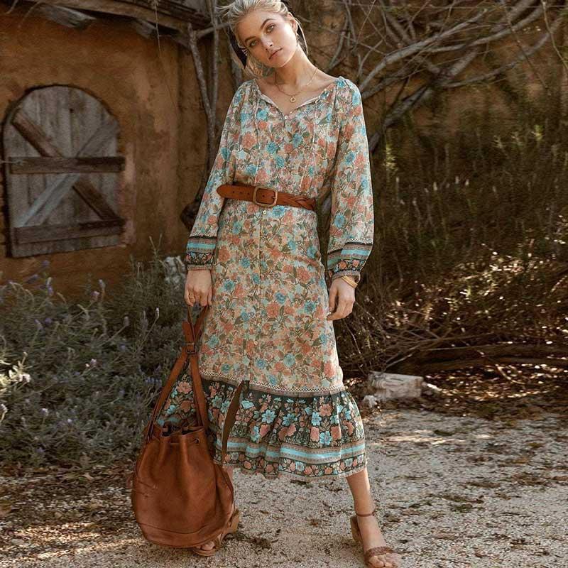 

Skirts Boho Inspired Floral Print Spring Summer 2021 Womens Elastic Waist Buttons Down Gypsy Long Skirt Saia Chic Faldas, Blouse