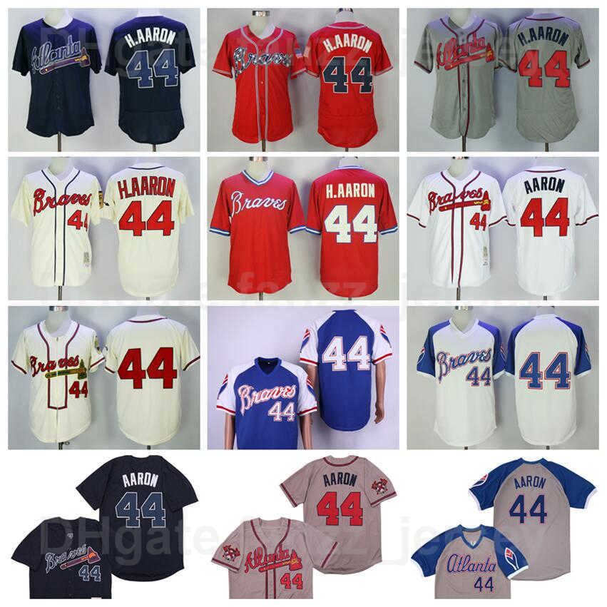 1957 1963 1974 1980 Baseball rétro 44 Hank Aaron Vintage Jersey Pull FlexBase Base Coolbase Tout cousu Blanc Blanc Gris Red Cooperstown de haute